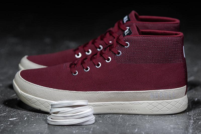 Dark / Red Nobull Cabernet Canvas Mid Men's Trainers | CA K1254O